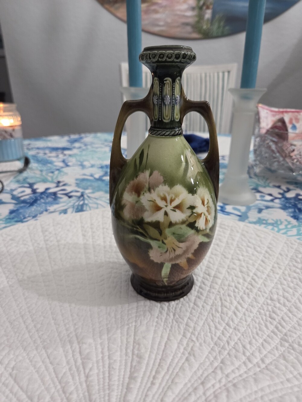 Antique Hand Painted Double Handled Vase Made In Austria 1882 - 1920